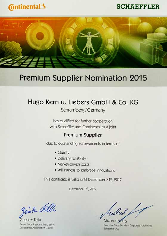 Continental Schaeffler Premium Supplier Nomination